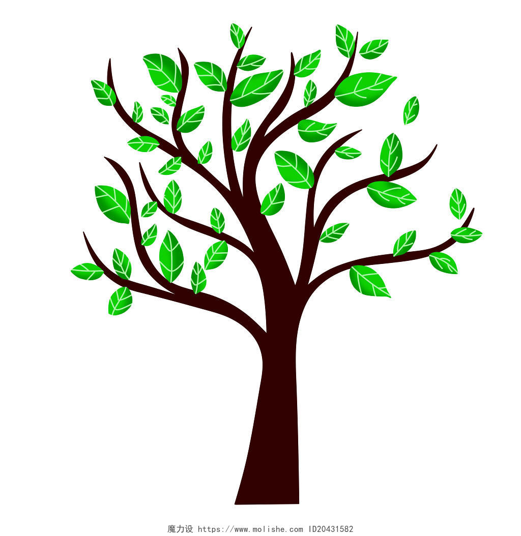 绿色卡通手绘简笔画树木叶子图标素材原创插画海报植物